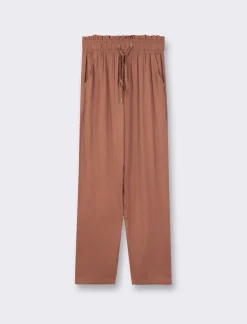 Donna Piazza Italia Donna<Pantalone in tessuto leggero con fusciacca ed elastico - Cacao