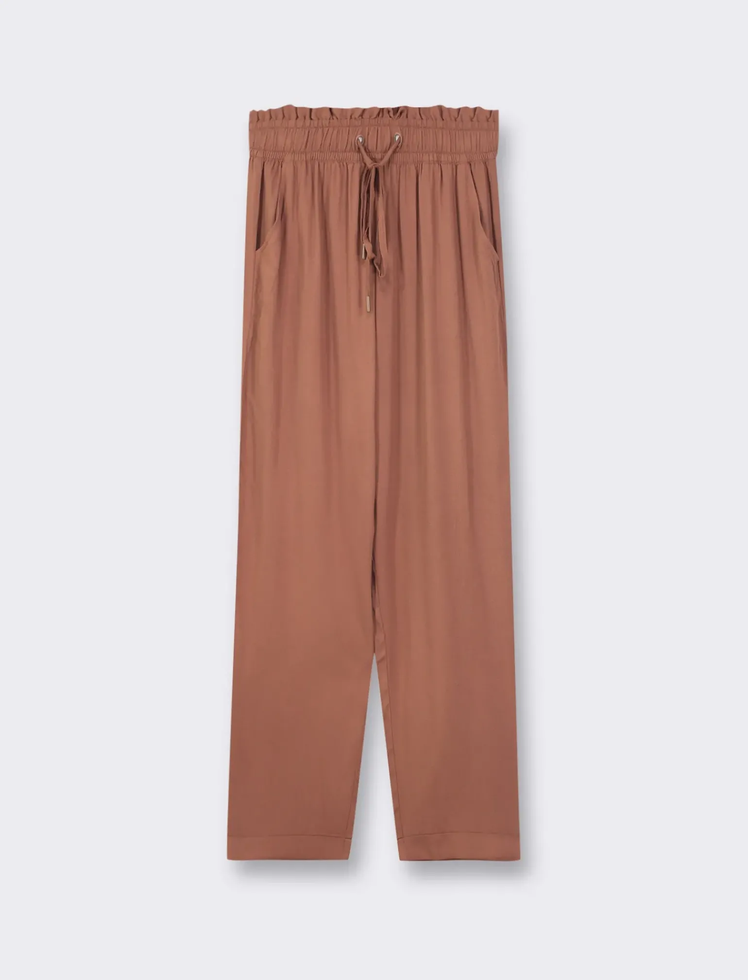 Donna Piazza Italia Donna<Pantalone in tessuto leggero con fusciacca ed elastico - Cacao