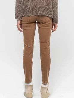 Donna Piazza Italia Donna|Pantaloni<Pantalone in velluto 5 tasche skinny chiusura con bottone e zip di metallo - Beige corda