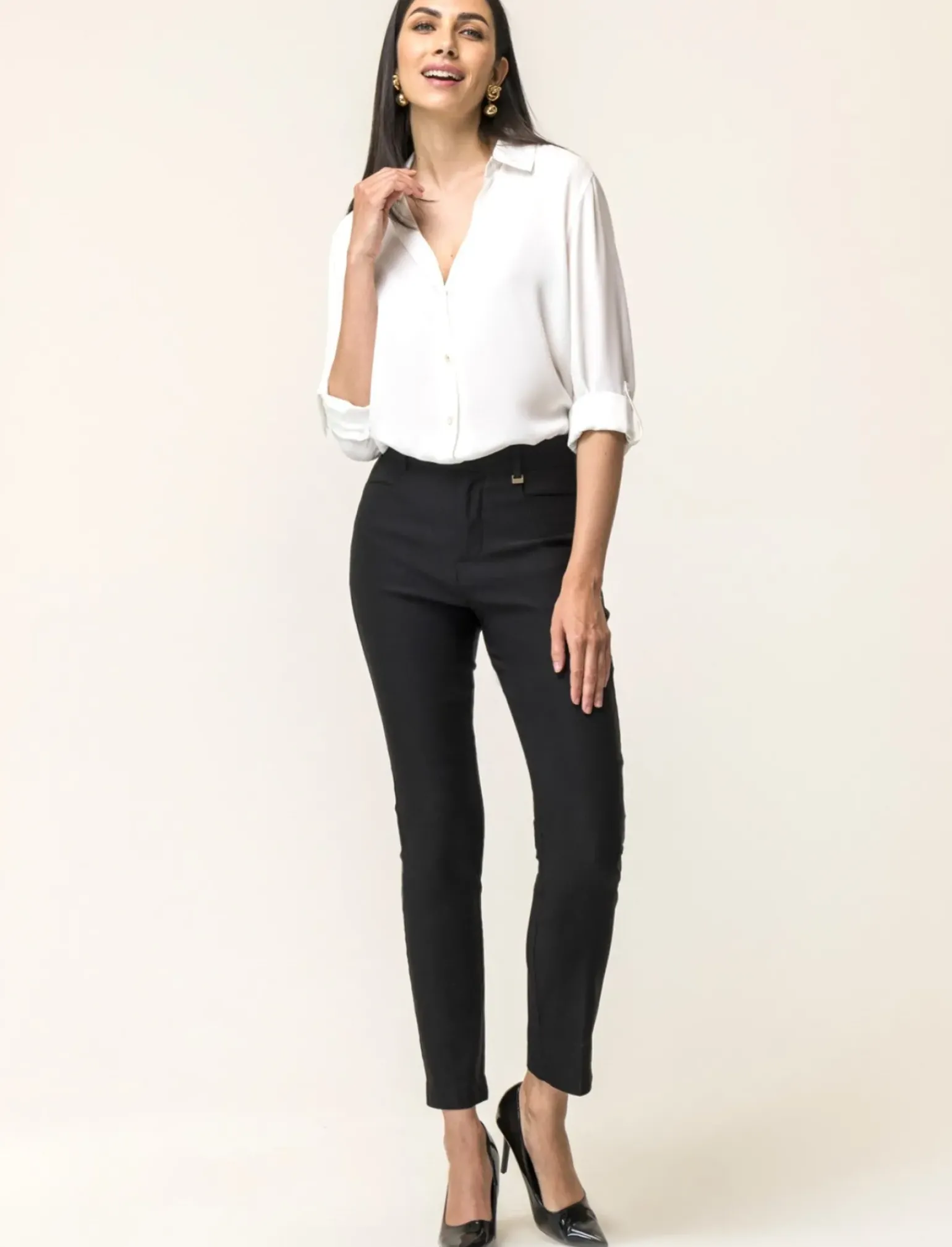 Donna Piazza Italia Donna|Pantaloni<Pantalone modello classico vestibilità slim con chiusura ganci e zip -