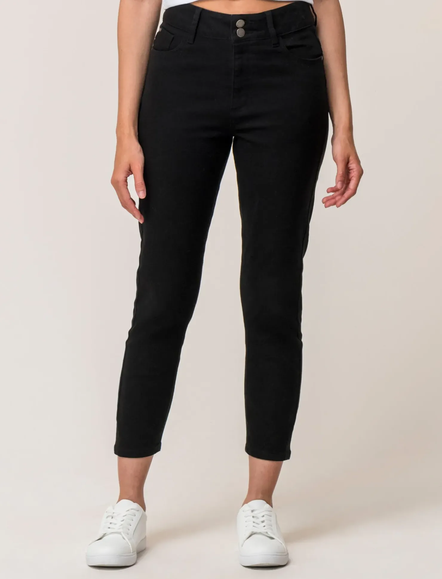 Piazza Italia Pantalone skinny colorato vita alta crop e bustino - Nero Cheap