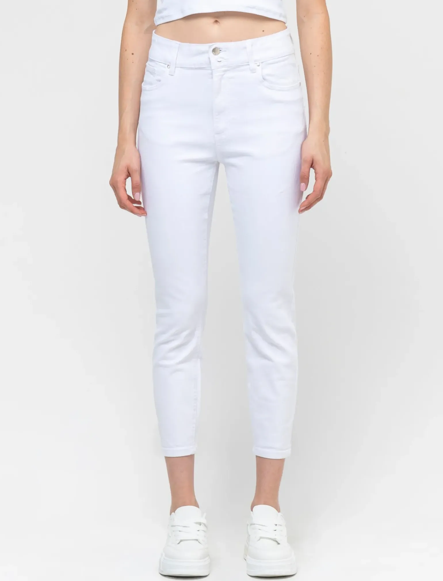 Donna Piazza Italia Jeans<Pantalone skinny colorato vita alta crop e bustino -