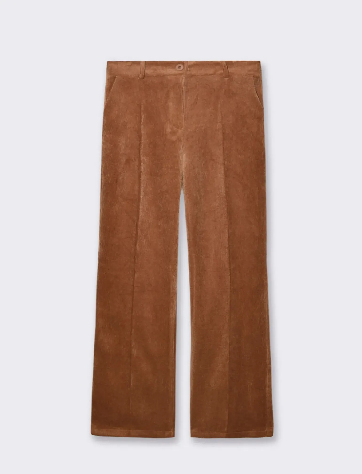 Donna Piazza Italia Pantaloni<Pantalone vita alta a coste con tessuto effetto velluto - tabacco