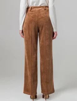 Donna Piazza Italia Pantaloni<Pantalone vita alta a coste con tessuto effetto velluto - tabacco