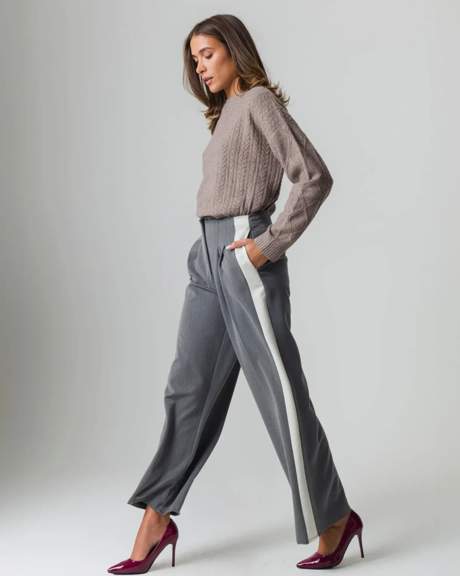 Donna Piazza Italia Donna|Pantaloni<Pantalone vita alta con banda laterale -