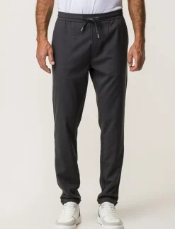 Uomo Piazza Italia Pantaloni<Pantaloni chino con vita elasticizzata regolabile con laccio e dettaglio di tasche a filetto posteri - Antracite melange