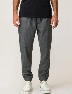 Uomo Piazza Italia Pantaloni<Pantaloni chino con vita elasticizzata regolabile con laccio e dettaglio di tasche a filetto posteri - Antracite melange