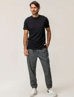 Uomo Piazza Italia Pantaloni<Pantaloni chino con vita elasticizzata regolabile con laccio e dettaglio di tasche a filetto posteri - Antracite melange