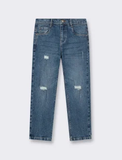 Bambino Piazza Italia Bambino|Jeans<Pantaloni in denim regular fit, elastico regolabile in vita, con rotture frontali - Denim