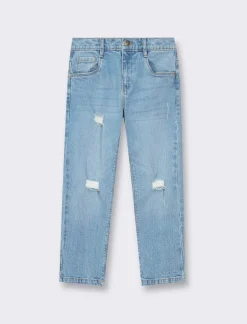 Bambino Piazza Italia Bambino|Jeans<Pantaloni in denim regular fit, elastico regolabile in vita, con rotture frontali - Denim chiaro