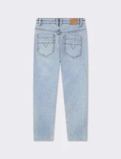 Bambino Piazza Italia Bambino|Jeans<Pantaloni in denim slim fit, elastico regolabile in vita con dettaglio taschino a contrasto - Denim chiaro