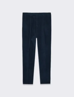 Uomo Piazza Italia Uomo|Pantaloni<Pantaloni in velluto formal fit con tasche a filetto posteriori - Blu