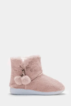 Donna Piazza Italia Pantofole<Pantofola a stivaletto in tessuto furry con pon-pon -