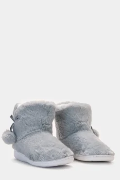 Donna Piazza Italia Pantofole<Pantofola a stivaletto in tessuto furry con pon-pon -