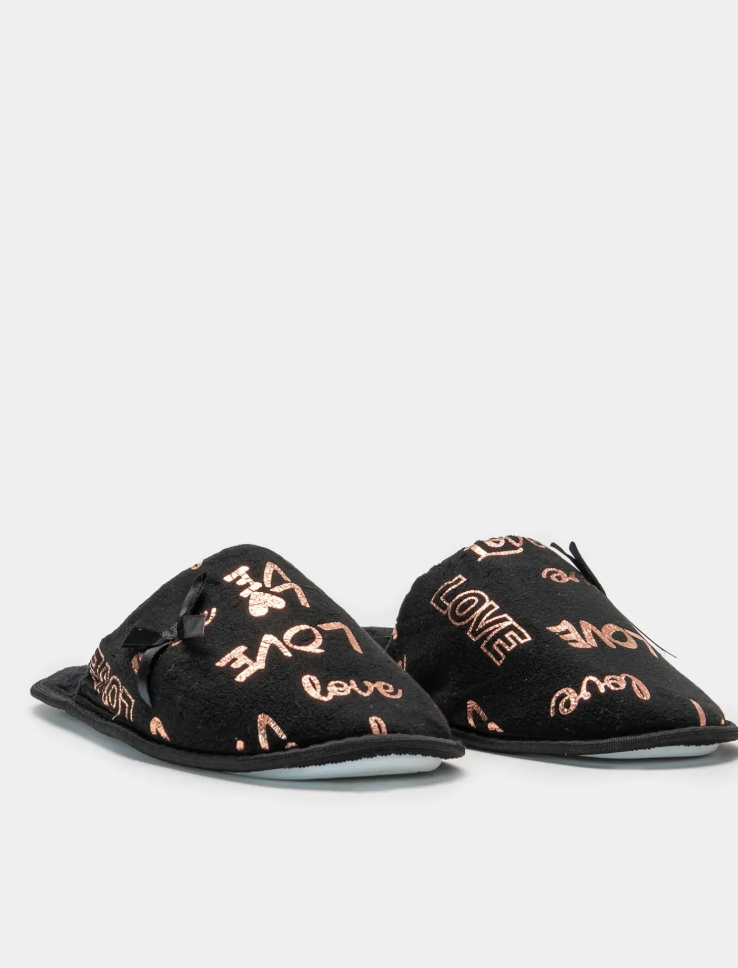 Piazza Italia Pantofola in tessuto con scritte a love - Nero Clearance