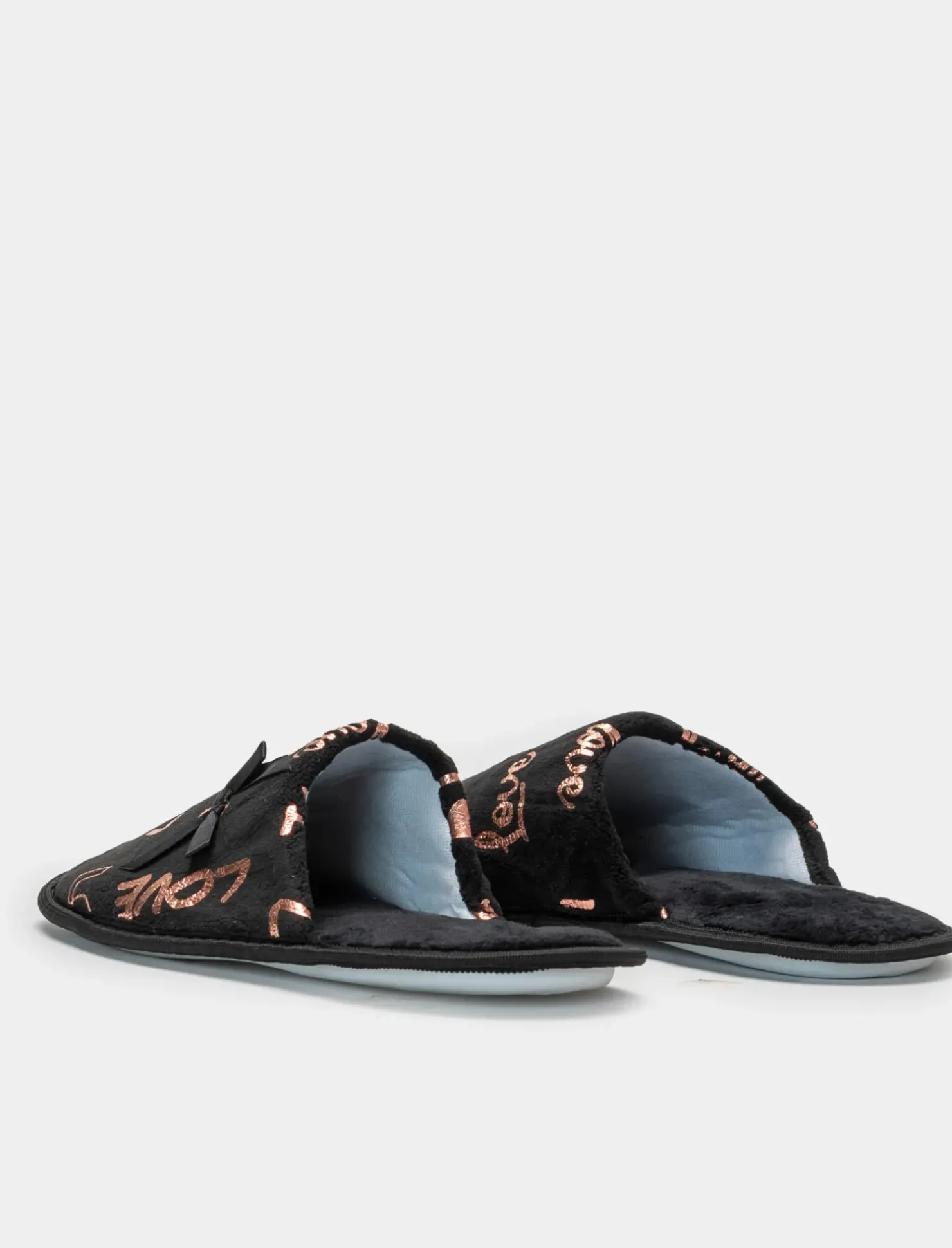 Piazza Italia Pantofola in tessuto con scritte a love - Nero Clearance