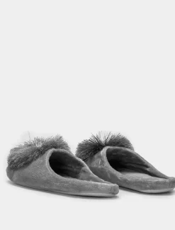 Piazza Italia Pantofola in tessuto con pon-pon - Grigio New