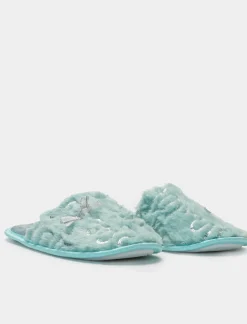 Donna Piazza Italia Pantofole<Pantofola in tessuto furry con paillettes - acqua