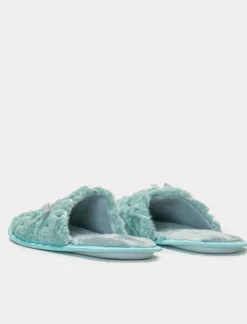 Donna Piazza Italia Pantofole<Pantofola in tessuto furry con paillettes - acqua
