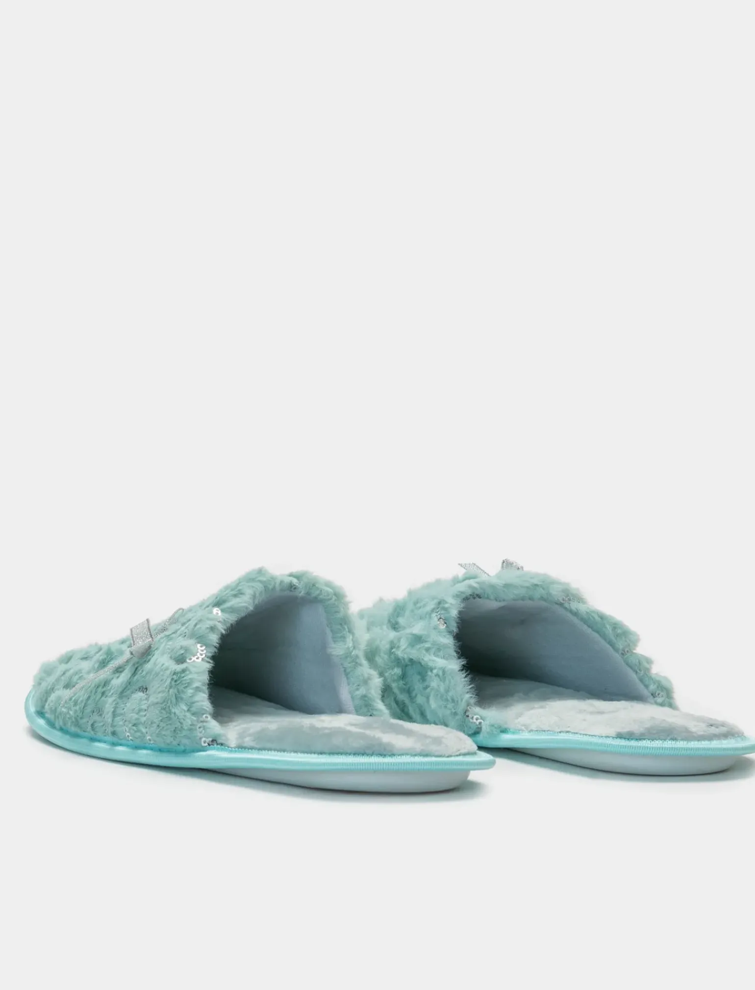 Donna Piazza Italia Pantofole<Pantofola in tessuto furry con paillettes - acqua