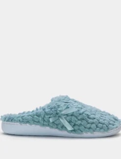 Donna Piazza Italia Pantofole<Pantofola in tessuto furry con fiocco e fondo alto - Turchese