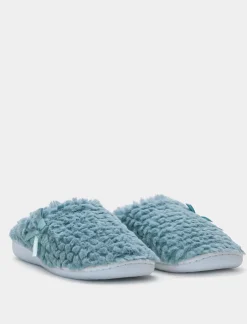 Donna Piazza Italia Pantofole<Pantofola in tessuto furry con fiocco e fondo alto - Turchese