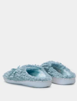 Donna Piazza Italia Pantofole<Pantofola in tessuto furry con fiocco e fondo alto - Turchese