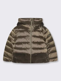 Piazza Italia Bambina|Giubbini E Cappotti<Piumino con cappuccio da bambina con fondo in finta pelliccia in tono - Moro