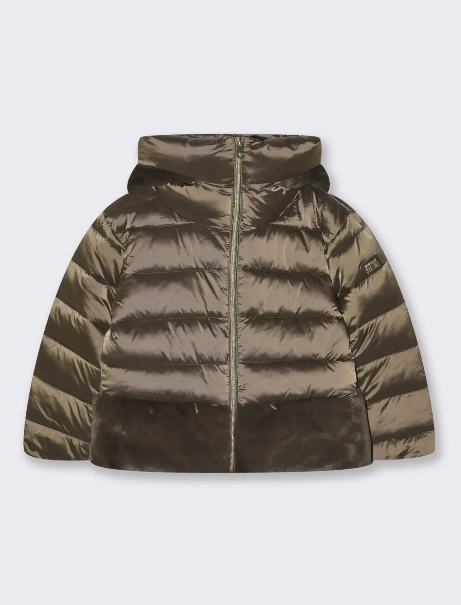 Piazza Italia Bambina|Giubbini E Cappotti<Piumino con cappuccio da bambina con fondo in finta pelliccia in tono - Moro