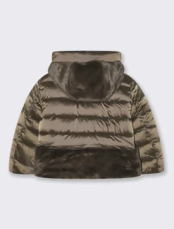 Piazza Italia Bambina|Giubbini E Cappotti<Piumino con cappuccio da bambina con fondo in finta pelliccia in tono - Moro