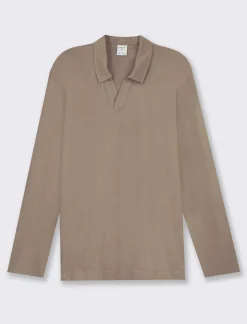 Uomo Piazza Italia Uomo|Polo E T-Shirt<Polo derby con colletto classico a rever in puro cotone slub a maniche lunghe - kaki