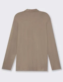 Uomo Piazza Italia Uomo|Polo E T-Shirt<Polo derby con colletto classico a rever in puro cotone slub a maniche lunghe - kaki