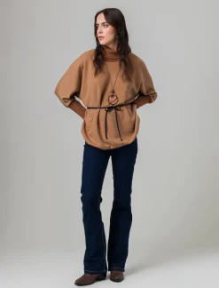 Donna Piazza Italia Maglieria<Pullover collo alto con maniche a 3/4 - Cammello