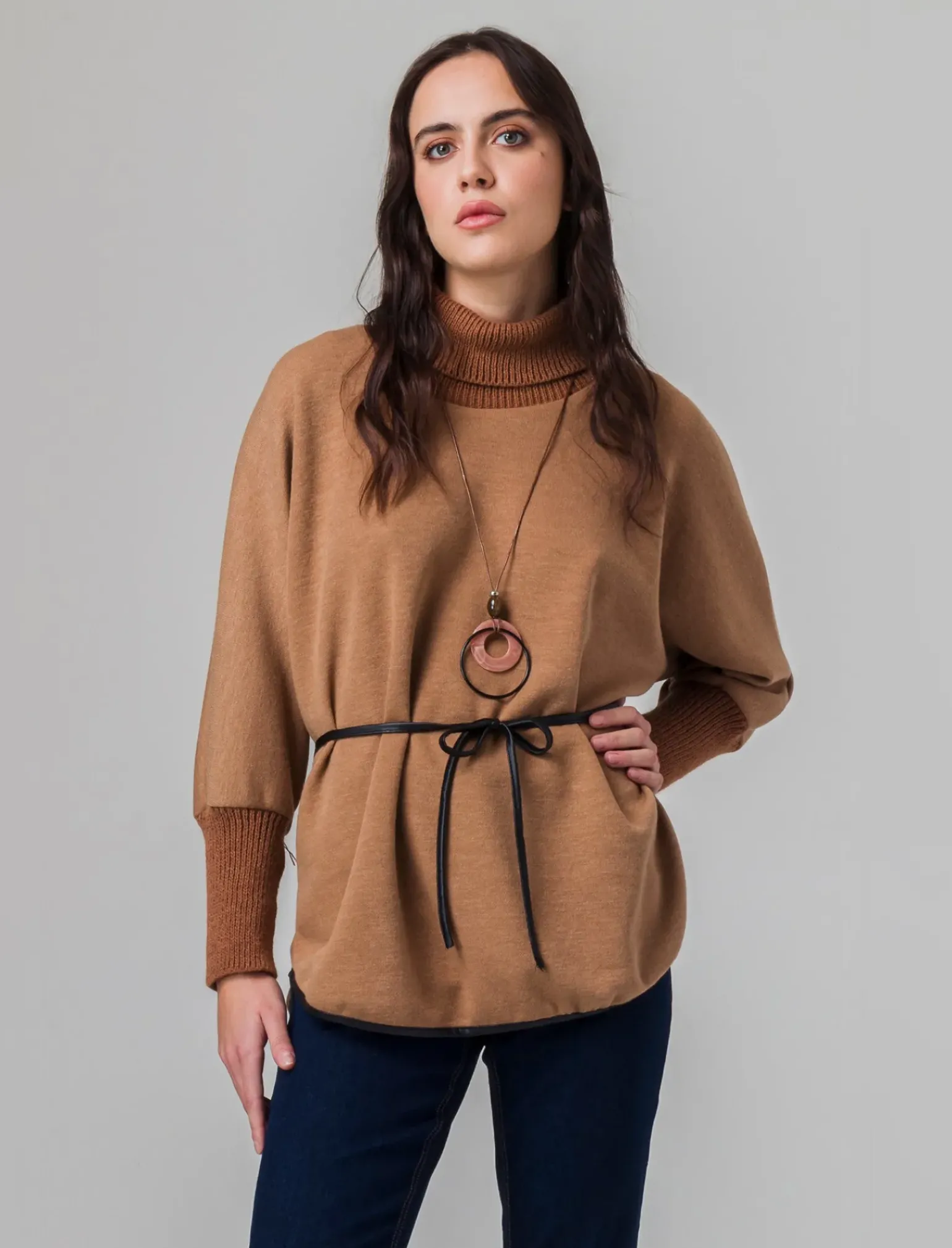 Donna Piazza Italia Maglieria<Pullover collo alto con maniche a 3/4 - Cammello