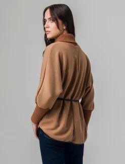 Donna Piazza Italia Maglieria<Pullover collo alto con maniche a 3/4 - Cammello