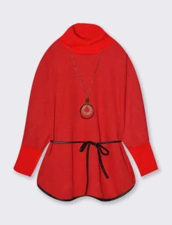 Donna Piazza Italia Maglieria<Pullover collo alto con maniche a 3/4 - Rosso