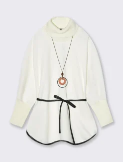 Donna Piazza Italia Maglieria<Pullover collo alto con maniche a 3/4 - Bianco latte