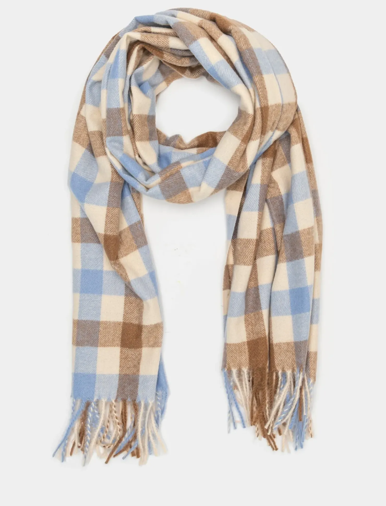 Piazza Italia Sciarpa da donna a quadretti con frange - Beige Flash Sale