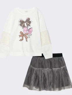 Piazza Italia Bambina|Completi<Set da bambina composto da felpa girocollo e gonna in tulle stampato pie de poul - sporco