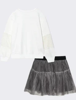 Piazza Italia Bambina|Completi<Set da bambina composto da felpa girocollo e gonna in tulle stampato pie de poul - sporco