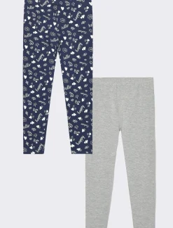 Piazza Italia Bambina|Leggings E Jogger<Set di leggings elastici lunghi con doppia variante solid color e stampa all over  -