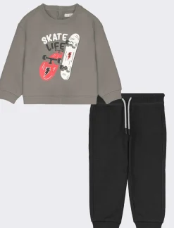 Piazza Italia Neonato|Completi<Set due pezzi composto da felpa a manica lunga con stampa frontale e jogger - piombo