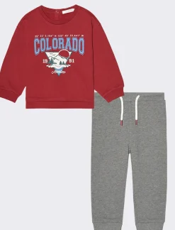 Piazza Italia Neonato|Completi<Set due pezzi felpa girocollo con stampa frontale e pantalone jogger - Bordeaux