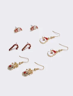 Donna Piazza Italia Bigiotteria<Set orecchini da donna natalizi multicard 4 paia - Oro