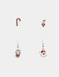 Donna Piazza Italia Bigiotteria<Set orecchini da donna natalizi multicard 4 paia - Argento