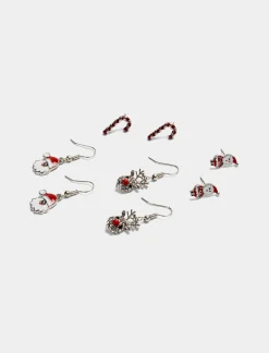 Donna Piazza Italia Bigiotteria<Set orecchini da donna natalizi multicard 4 paia - Argento