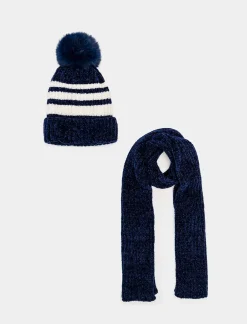 Bambino Piazza Italia Set<Set sciarpa + cappello a righe da bambino - Blu