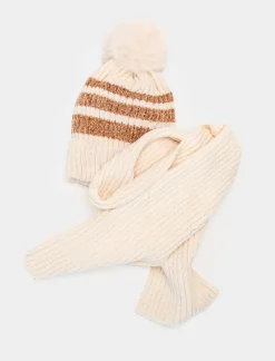 Bambino Piazza Italia Set<Set sciarpa + cappello a righe da bambino - Bianco sporco