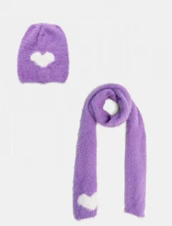Piazza Italia Set<Set sciarpa e cappello da bambina con cuore - Lilla