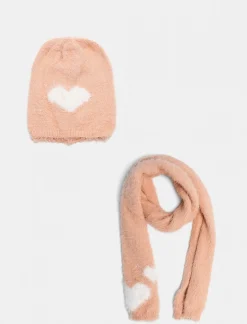 Piazza Italia Set<Set sciarpa e cappello da bambina con cuore - Rosa